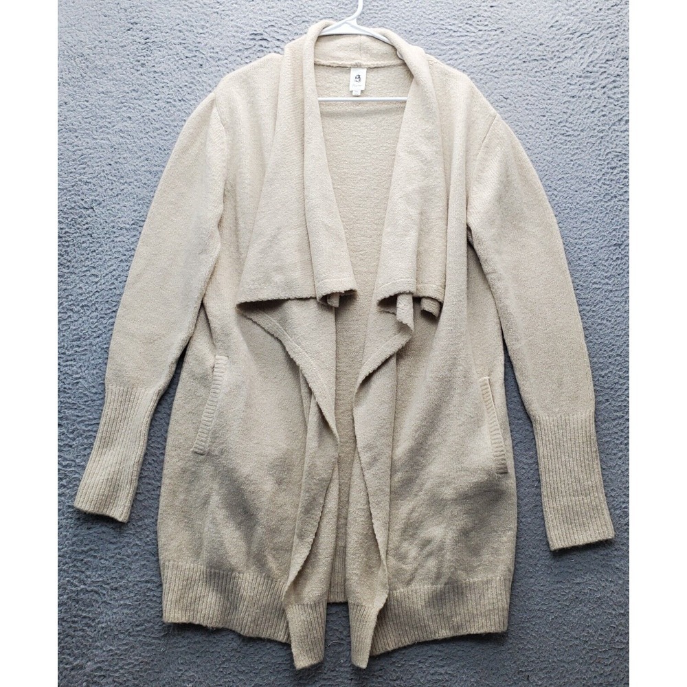 Flawless Drape Cardigan Womens Medium Brown Ribbed Hem & Cuff Open Front Stretch